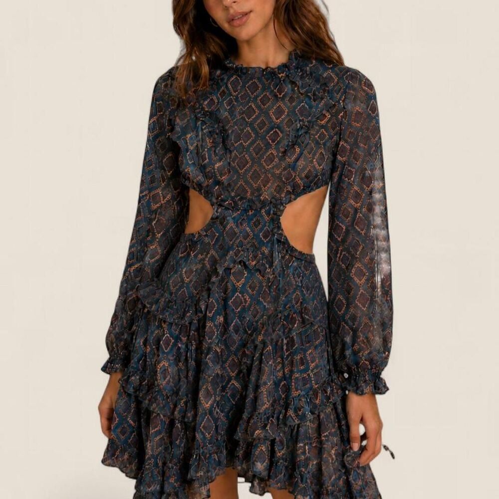 Sukiso blue cut out flowy whimsy mini dress size large goth floral